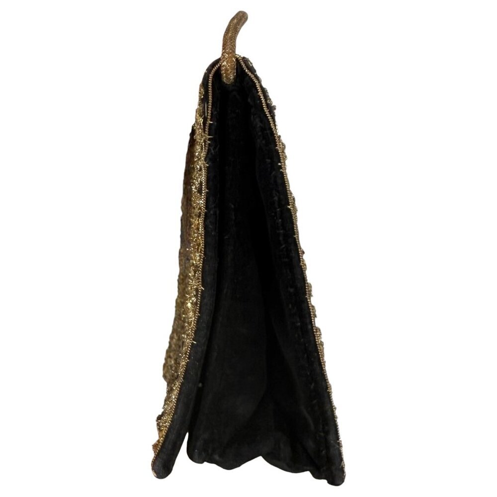 Vintage Black Velvet Peacock Gold Embroidered Beaded Floral Evening Bag Clutch - Picture 8 of 16